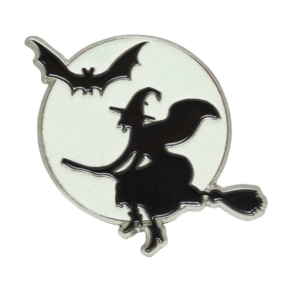 GLOW IN THE DARK Moon Witch Enamel Pin - Halloween Wiccan Cute Goth Apparel NWT